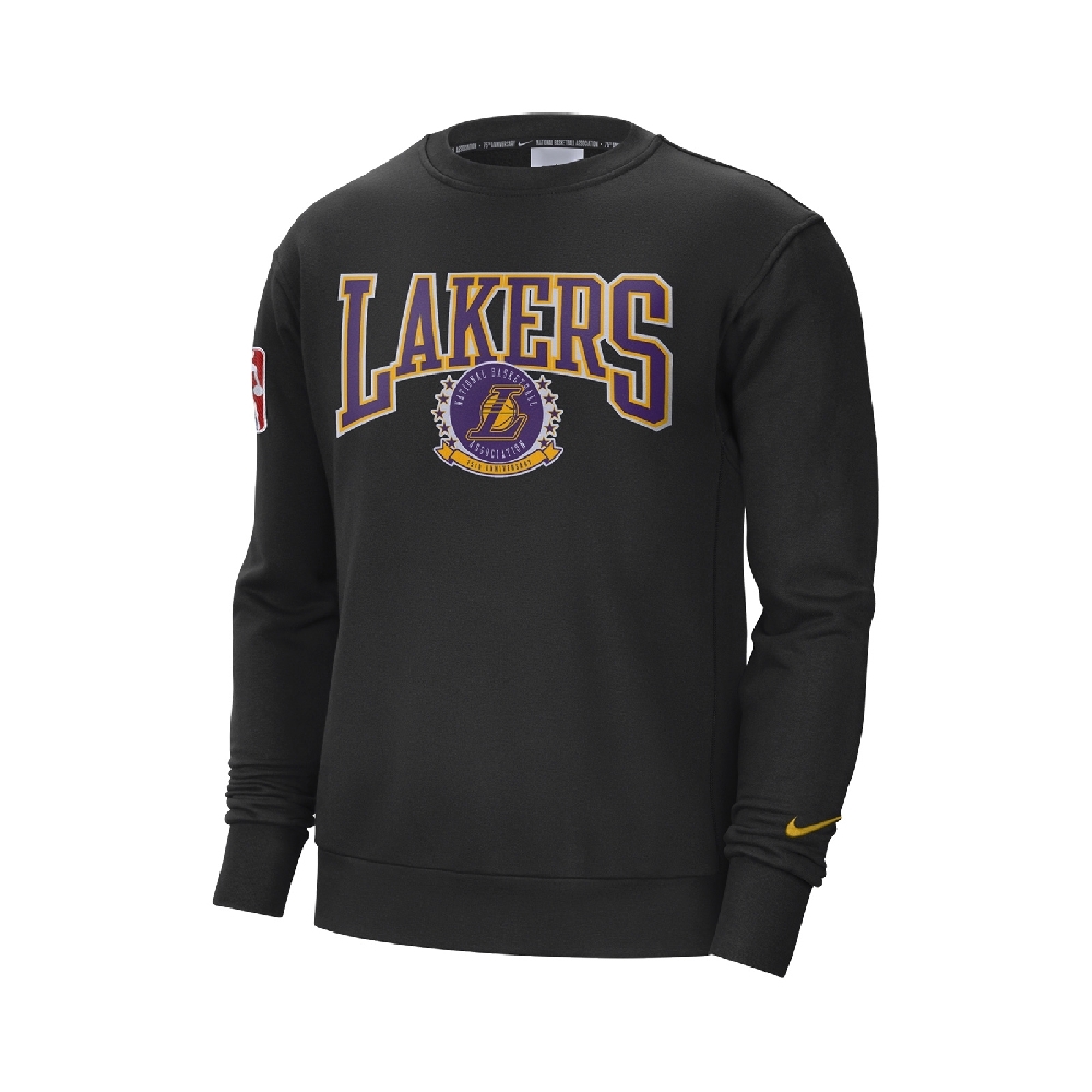 Nike 大學T Fleece Sweatshirts 男款 NBA 75週年 重磅 刷毛 洛杉磯湖人 黑 黃 DN4905-010