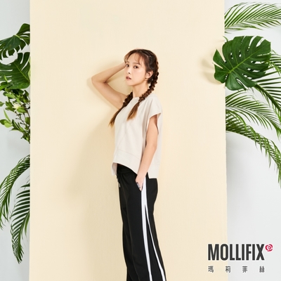 Mollifix 瑪莉菲絲 不對稱造型休閒背心 (杏) 暢貨出清、瑜珈服、背心、T恤