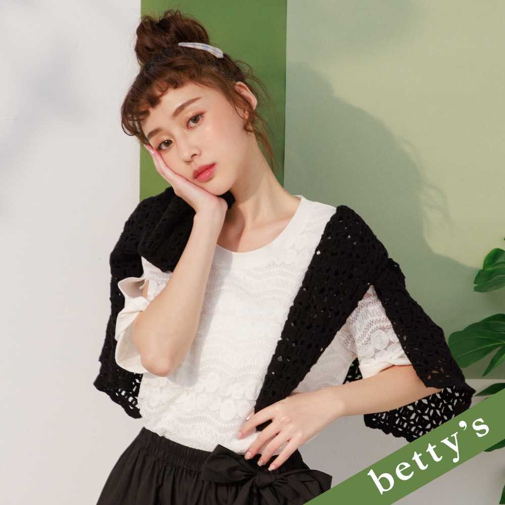 betty’s貝蒂思　圓領蕾絲布拼接上衣(白色)