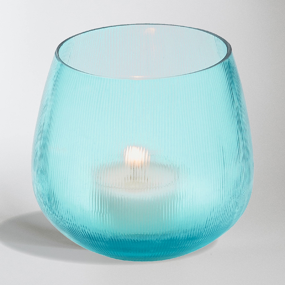 《PHILIPPI》絲紋玻璃燭台(水藍) | 蠟燭臺 燭座