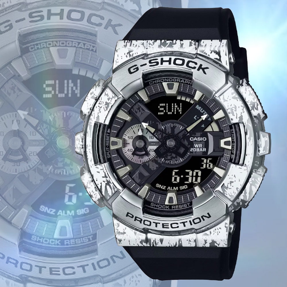 CASIO 卡西歐 G-SHOCK 油漬搖滾 頹廢風格 金屬大錶殼雙顯錶 GM-110GC-1A
