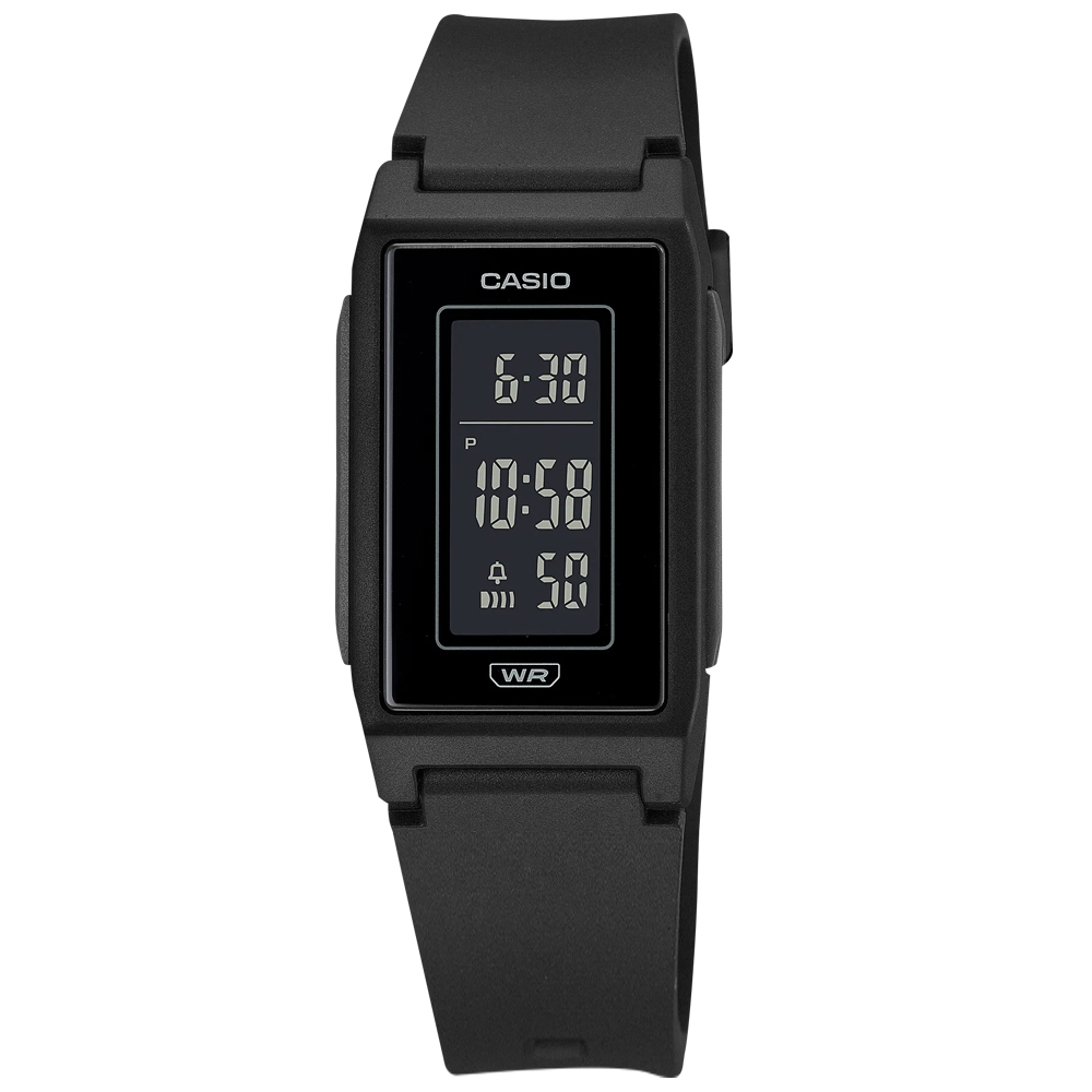 CASIO 卡西歐 環保材質 輕薄長型 LED 計時 鬧鈴 電子橡膠手錶 黑色 LF-10WH-1 22mm