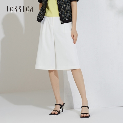 JESSICA - 百搭時尚優雅顯瘦五分短寬褲 223422（白）