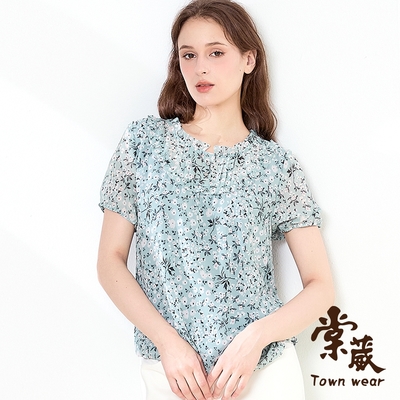 【TOWNWEAR棠葳】氣質花卉雪紡開襟上衣(中大尺碼/女上衣/女上著/短袖/透膚/氣質/優雅)