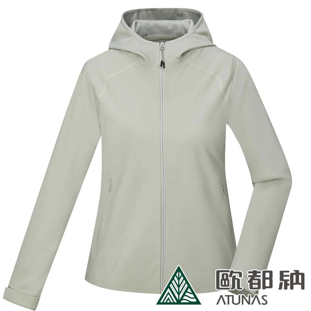 【ATUNAS 歐都納】女款SOFTSHELL防潑水輕暖連帽外套A1GA2326W灰米/內層磨毛/防風透氣/休閒旅遊/大尺碼