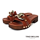 TINO BELLINI 義大利進口雙金環麂皮厚底涼拖鞋FSRV001(焦糖) product thumbnail 1