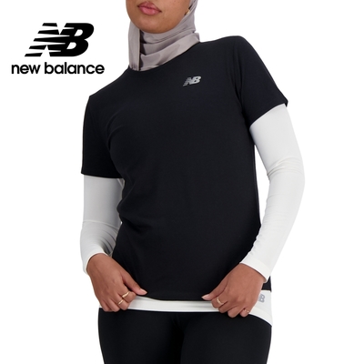 【New Balance】 吸濕排汗反光LOGO短袖上衣_女性_黑色_WT41190BK