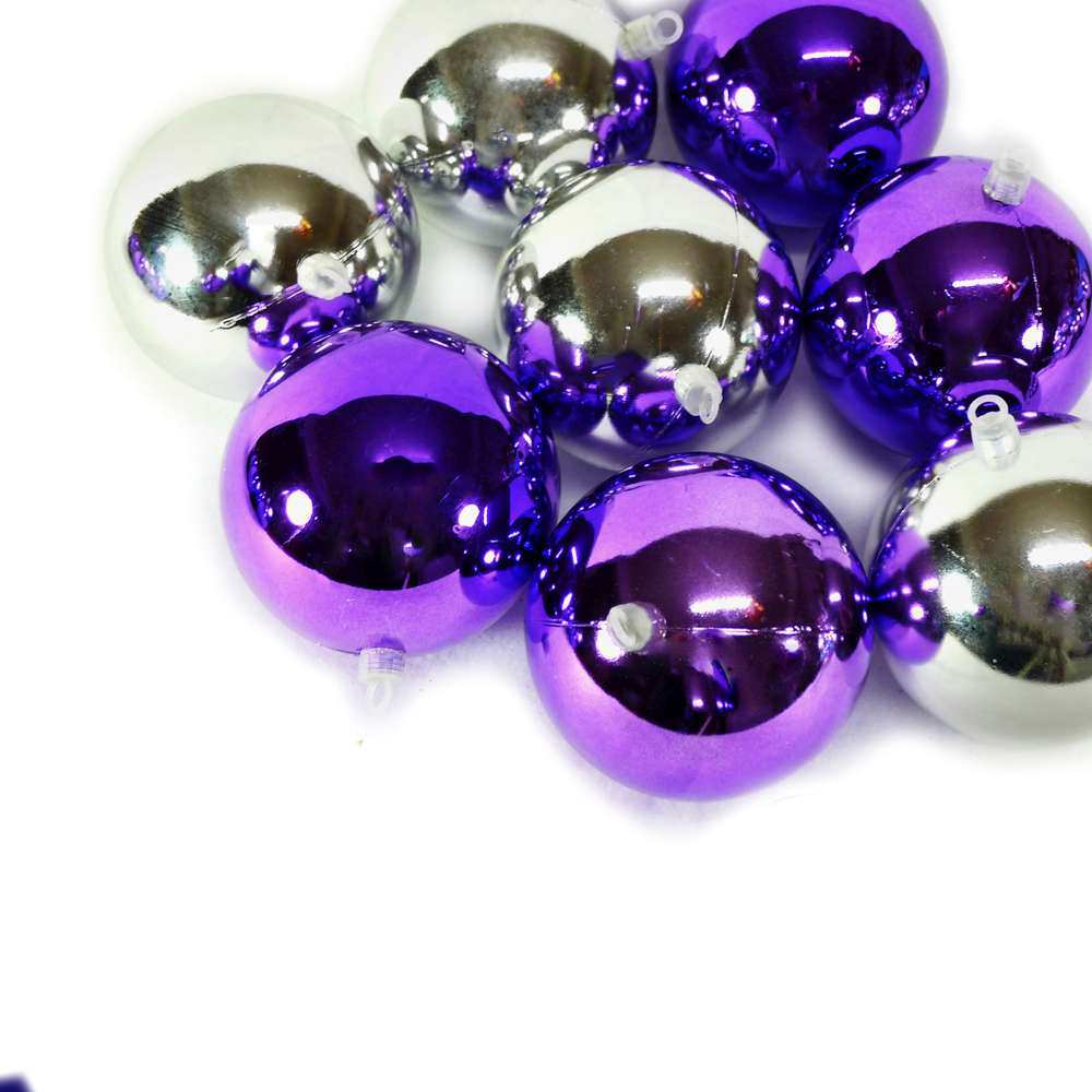 摩達客 聖誕100mm(10CM)銀紫雙色亮面電鍍球8入吊飾組合