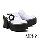 穆勒鞋 MISS 21 精緻萌感花花飾釦大頭高跟厚底穆勒拖鞋－紫 product thumbnail 1