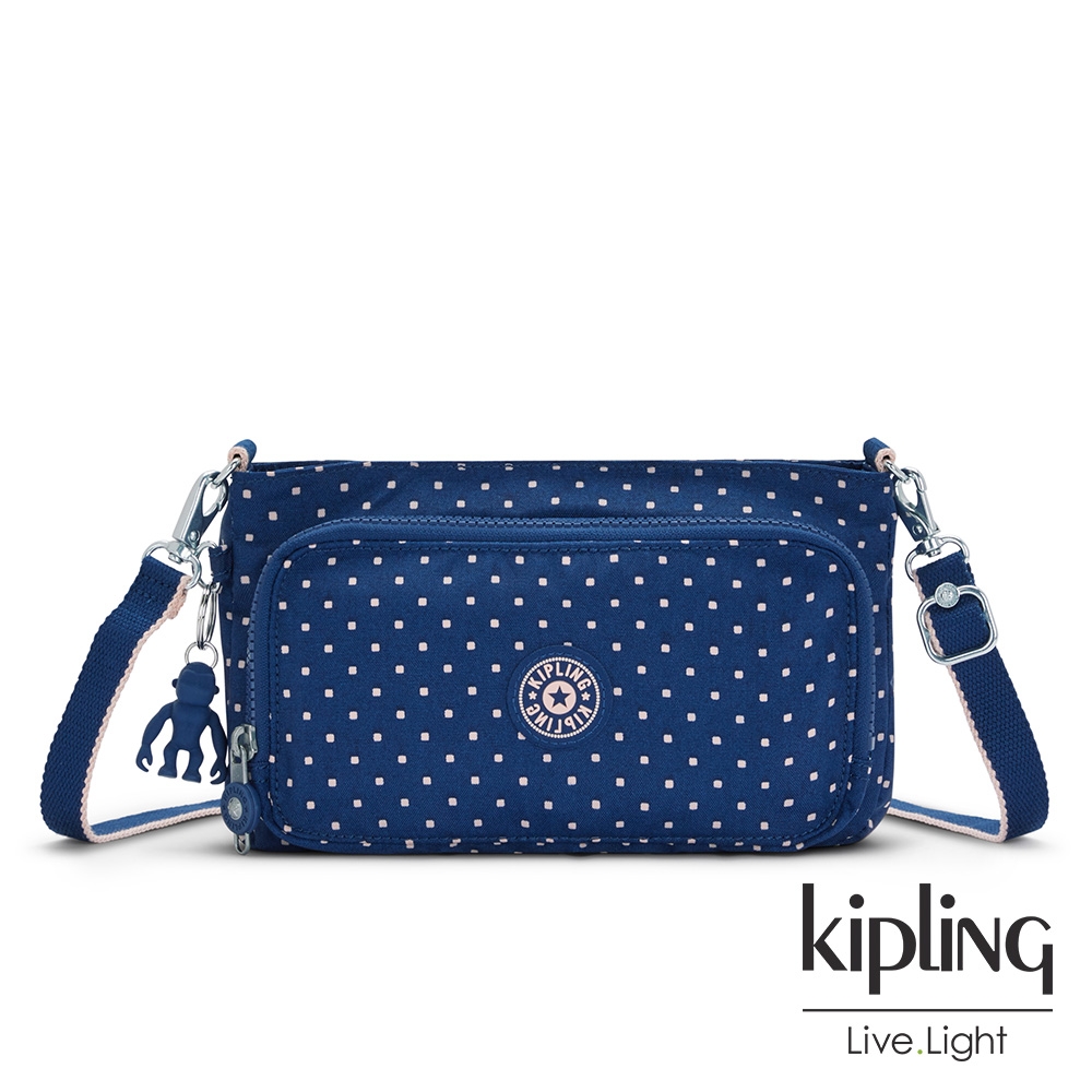 Kipling 帥氣海洋深藍點點前袋拉鍊長形肩背包-MYRTE