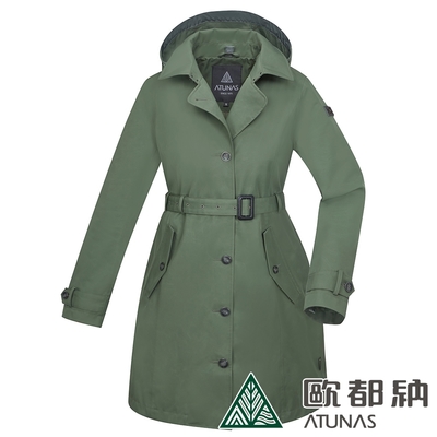 【ATUNAS 歐都納】女款都會休閒GORE-TEX+羽絨二件式外套中長版大衣外套A1GT2308W霧綠/防水防風透氣/保暖羽絨內衫