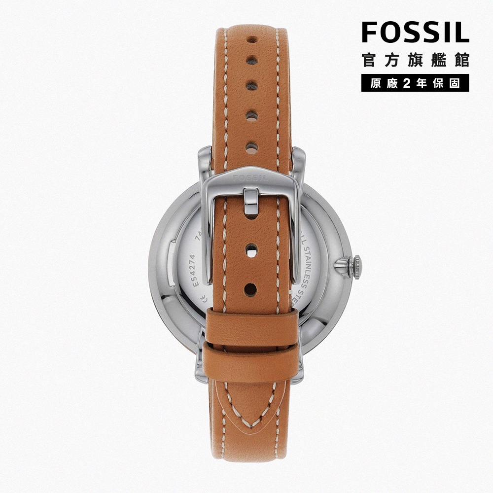 FOSSIL Jacqueline 經典藍面羅馬數字女錶棕色真皮錶帶36MM ES4274 | 女