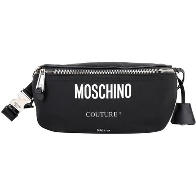 MOSCHINO LOGO 字母印花尼龍胸背/肩腰包(黑色)