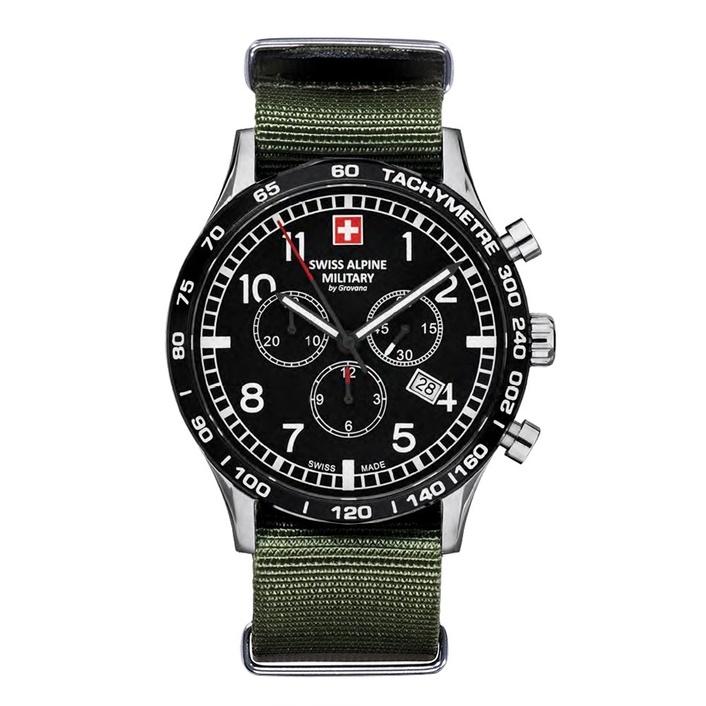 阿爾卑斯軍錶S.A.M 飛行員系列/綠色NATO帶/三眼計時/43mm