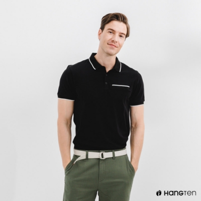 Hang Ten-男裝-環保纖維裝飾口袋短袖POLO衫-黑色