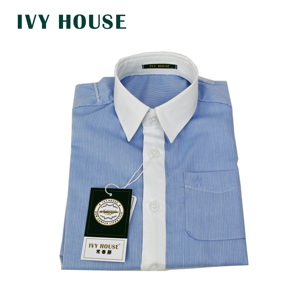 IVY HOUSE 常春藤直條純棉領襟配色短袖襯衫120cm~150cm 331511