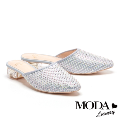 拖鞋 MODA Luxury 別致時髦異材質堆疊穆勒低跟拖鞋－藍