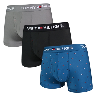 Tommy Hilfiger Everyday Microfiber 纖維絲質短版Tommy內褲 平口褲/四角褲-灰、黑、藍 三入組