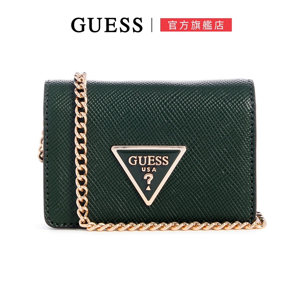 【GUESS】金屬LOGO防刮迷你斜肩包-綠