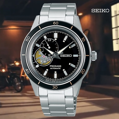 SEIKO 精工 Presage Style60’s 復刻 小鏤空紳士機械錶-黑40.8nn SSA425J1/4R39-00Z0D_SK028