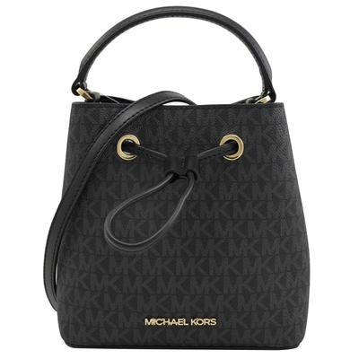 MICHAEL KORS SURI 經典MK印花拼接兩用水桶包(迷你/黑灰)