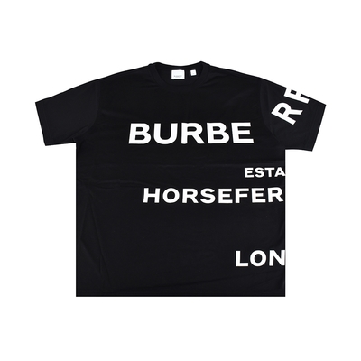 BURBERRY HORSEFERRY 白字印花LOGO大寫字母設計純棉寬鬆短袖T恤(女款/黑)