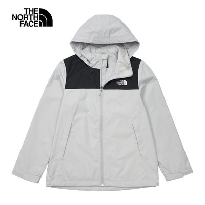 【The North Face 官方旗艦】北面男款灰黑拼接防水透氣保暖可調節收納連帽衝鋒衣｜88FRC3F