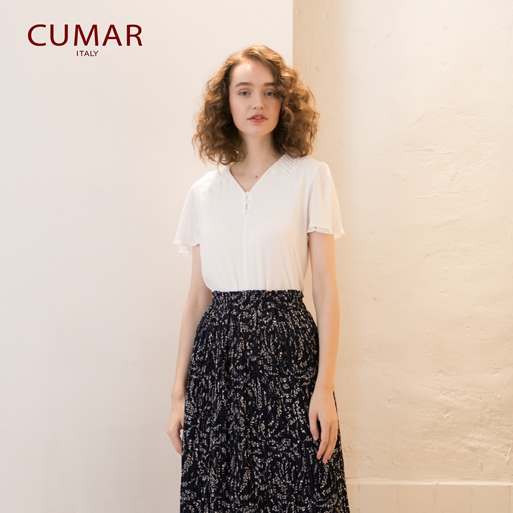 【CUMAR】蕾絲拼接-女短袖襯衫 (二色/版型適中)