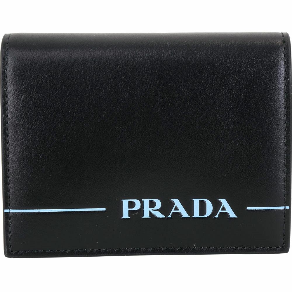 PRADA Mirage 小藍標牛皮對折短夾(黑色)