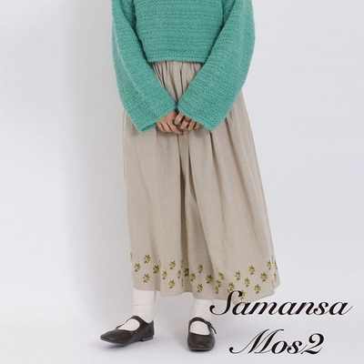 Samansa Mos2 Makabe Alice聯名款-棉麻花卉刺繡下擺設計長裙