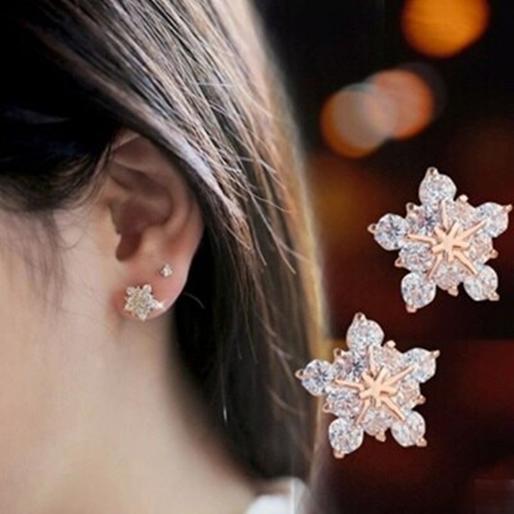 米蘭精品 鑲鑽耳環耳飾-時尚經典美麗雪花情人節生日禮物女飾品73du16