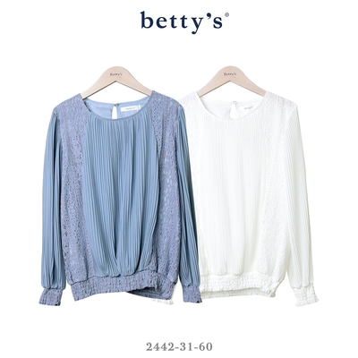 betty’s專櫃款 花朵蕾絲拼接壓褶雪紡上衣(共二色)