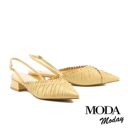 穆勒鞋 MODA MODAY  自然質感羊皮後繫帶尖頭低跟穆勒鞋－黃