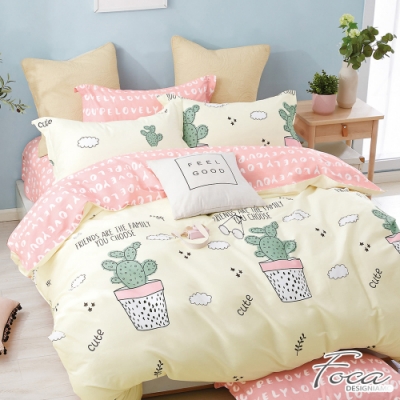 FOCA夏日仙人掌-加大-韓風設計100%精梳純棉三件式枕套床包組