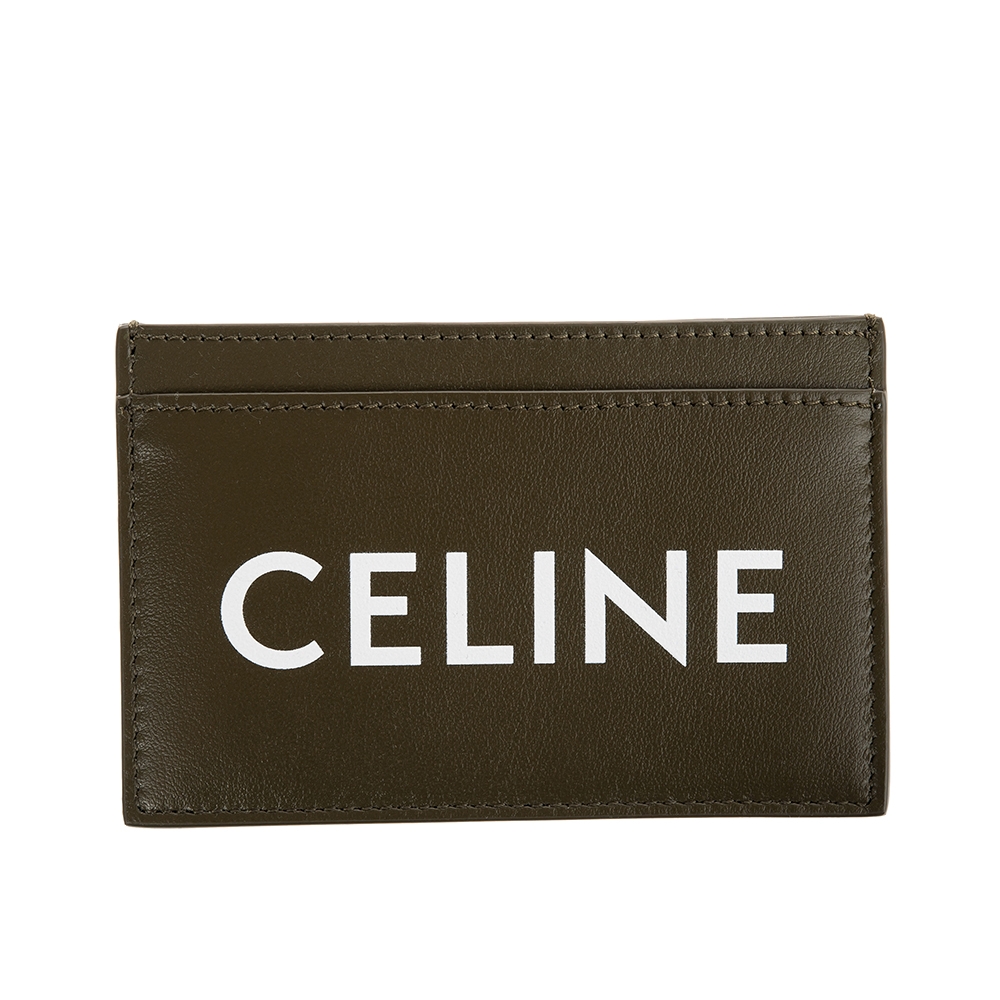 CELINE 新款字母LOGO CELINE印花光滑小牛皮卡片夾 (軍綠色)