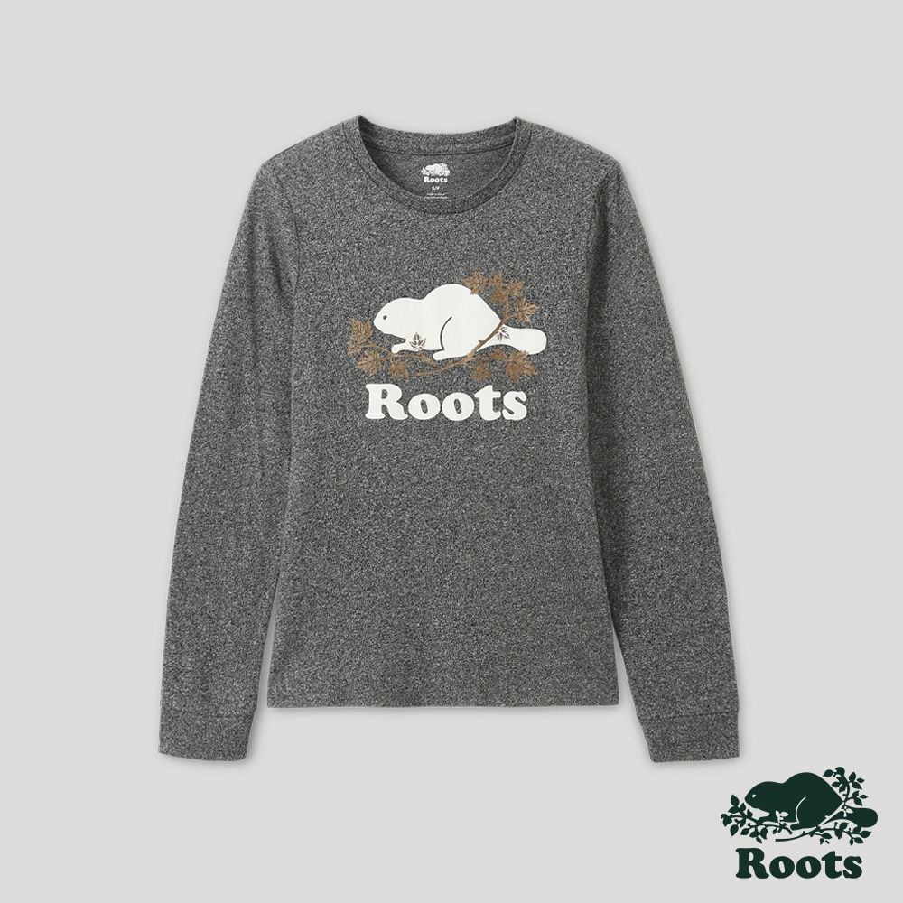 Roots女裝-炫光系列 金屬海狸長袖T恤-灰色