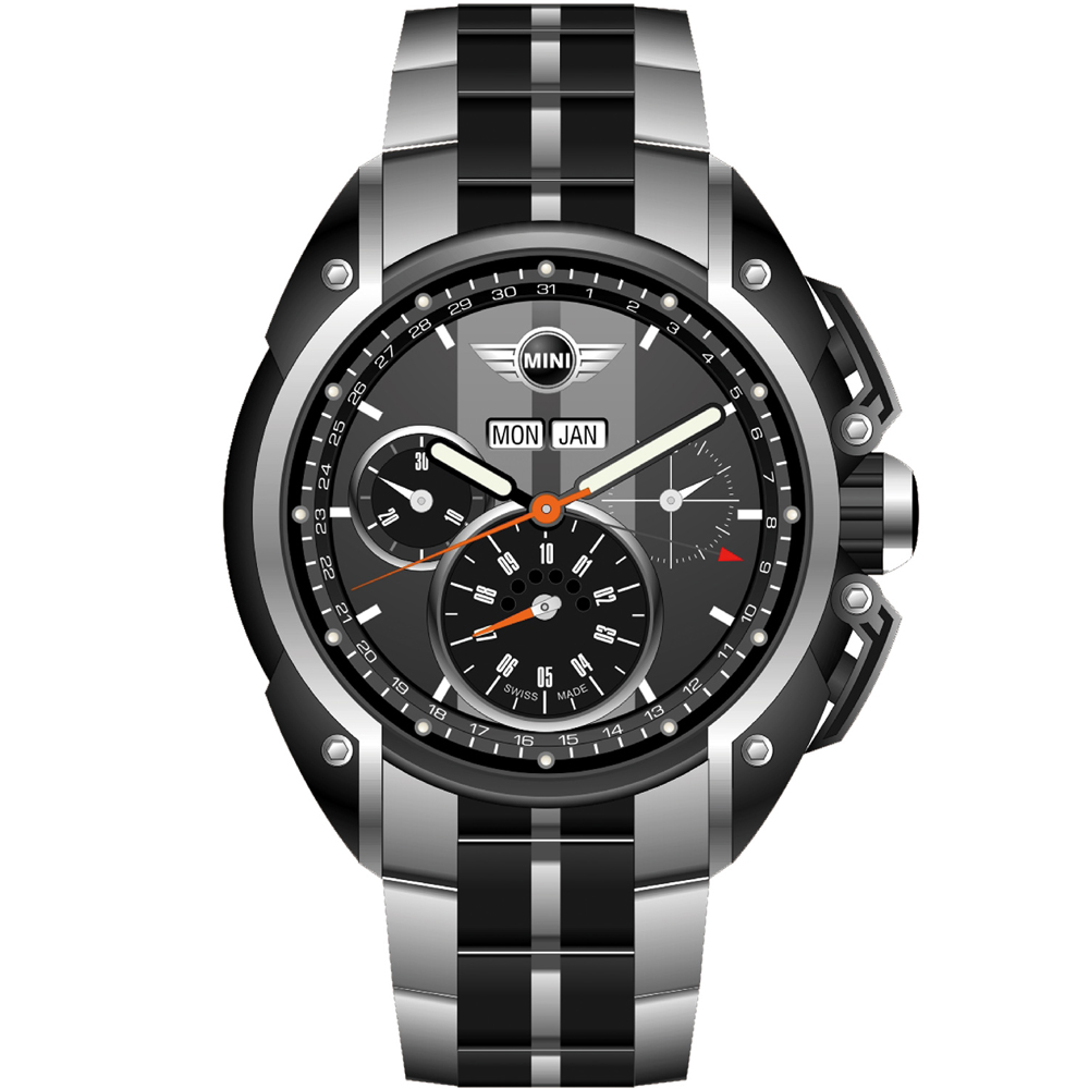 MINI Swiss Watches 極速運動計時腕錶(MINI-05S)-灰色/金屬帶款