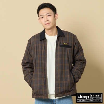 JEEP 男裝 復古格紋襯衫式外套-咖啡色