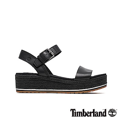 Timberland 女款黑色全粒面草編厚底涼鞋|A1Z1G