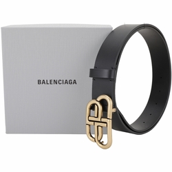 BALENCIAGA BB 35mm 金屬標誌牛皮腰帶(黑色)