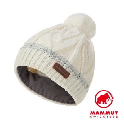 【Mammut 長毛象】Sally Beanie 保暖針織毛球羊毛帽 純白 #1191-00430