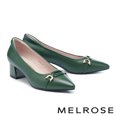 高跟鞋 MELROSE 美樂斯 雲朵後跟 魅力烤漆飾釦全真皮尖頭高跟鞋－綠