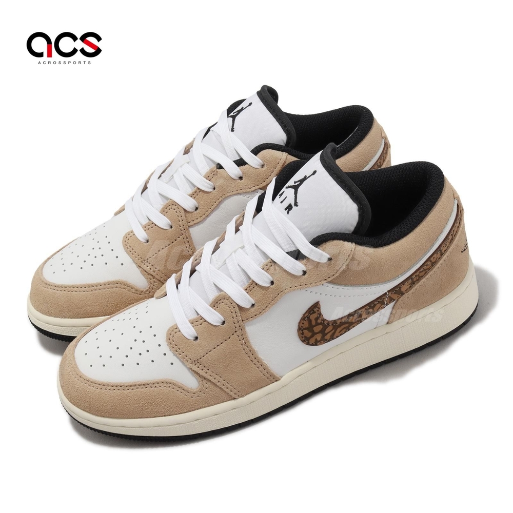 Nike Air Jordan 1 Low SE GS 大童鞋女鞋AJ1 奶茶棕爆裂紋喬丹休閒鞋