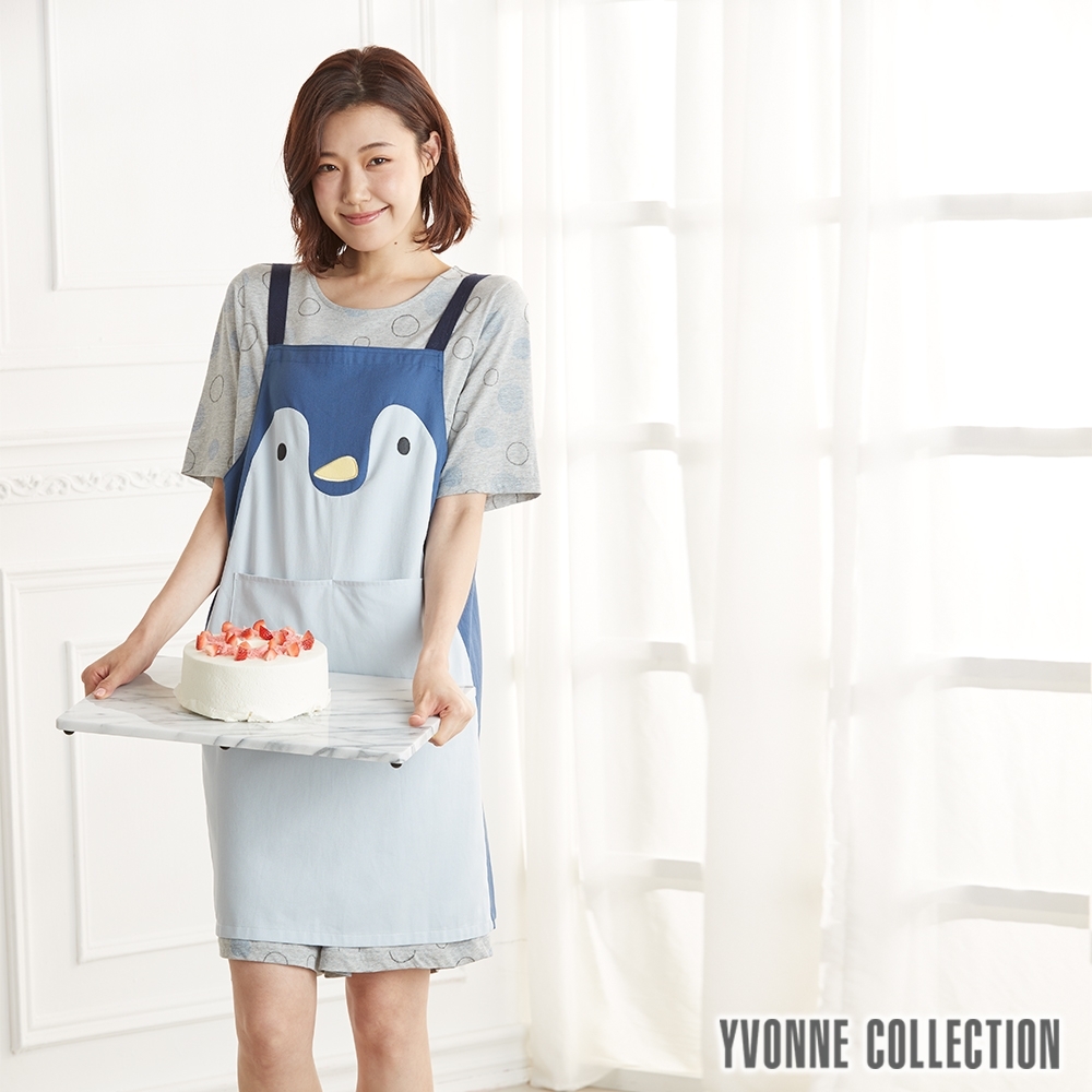 Yvonne Collection 企鵝居家料理圍裙-水藍