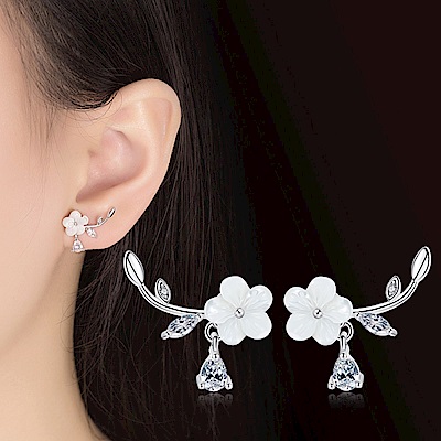 I.Dear飾品-正白K-花未央-韓國晶透貝殼梅花花朵鑲鑽水晶造型耳針耳環DB55