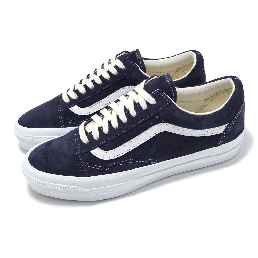 Vans 休閒鞋 Old Skool 36 男鞋 藍 白 Lx Pig Suede 麂皮 鬆餅格紋 板鞋 VN000CNGCIE