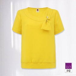 ILEY伊蕾 甜美亮色系斜領口造型雪紡上衣(黃色；M-XL)1232011133