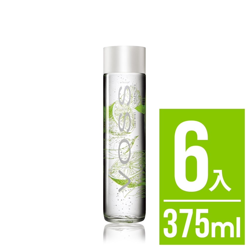 VOSS挪威芙絲 萊姆薄荷風味氣泡礦泉水6入x375ml(時尚玻璃瓶)