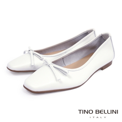 Tino Bellini 義大利進口法式優雅芭蕾小方頭牛皮平底鞋-白