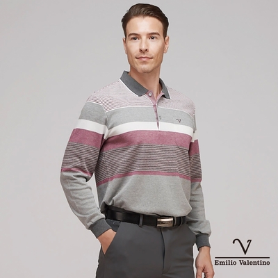 【Emilio Valentino范倫鐵諾】男裝保暖棉質磨毛長袖POLO衫 紅灰白(21-3V7882)